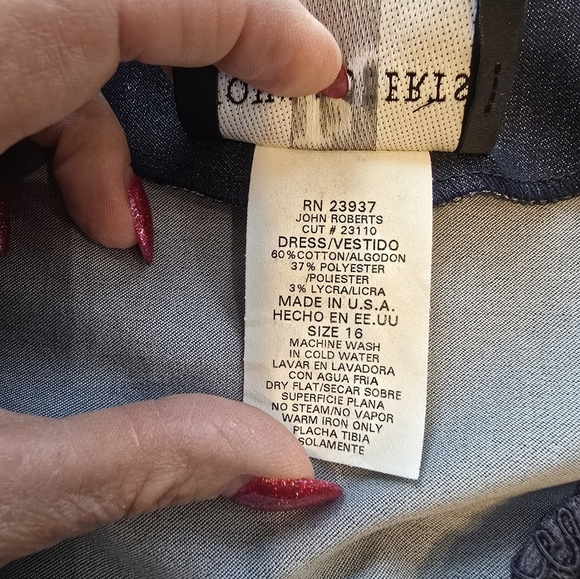 John Roberts Navy Black Embroidered Sleeveless Button Front Dress 16 - Picture 9 of 9